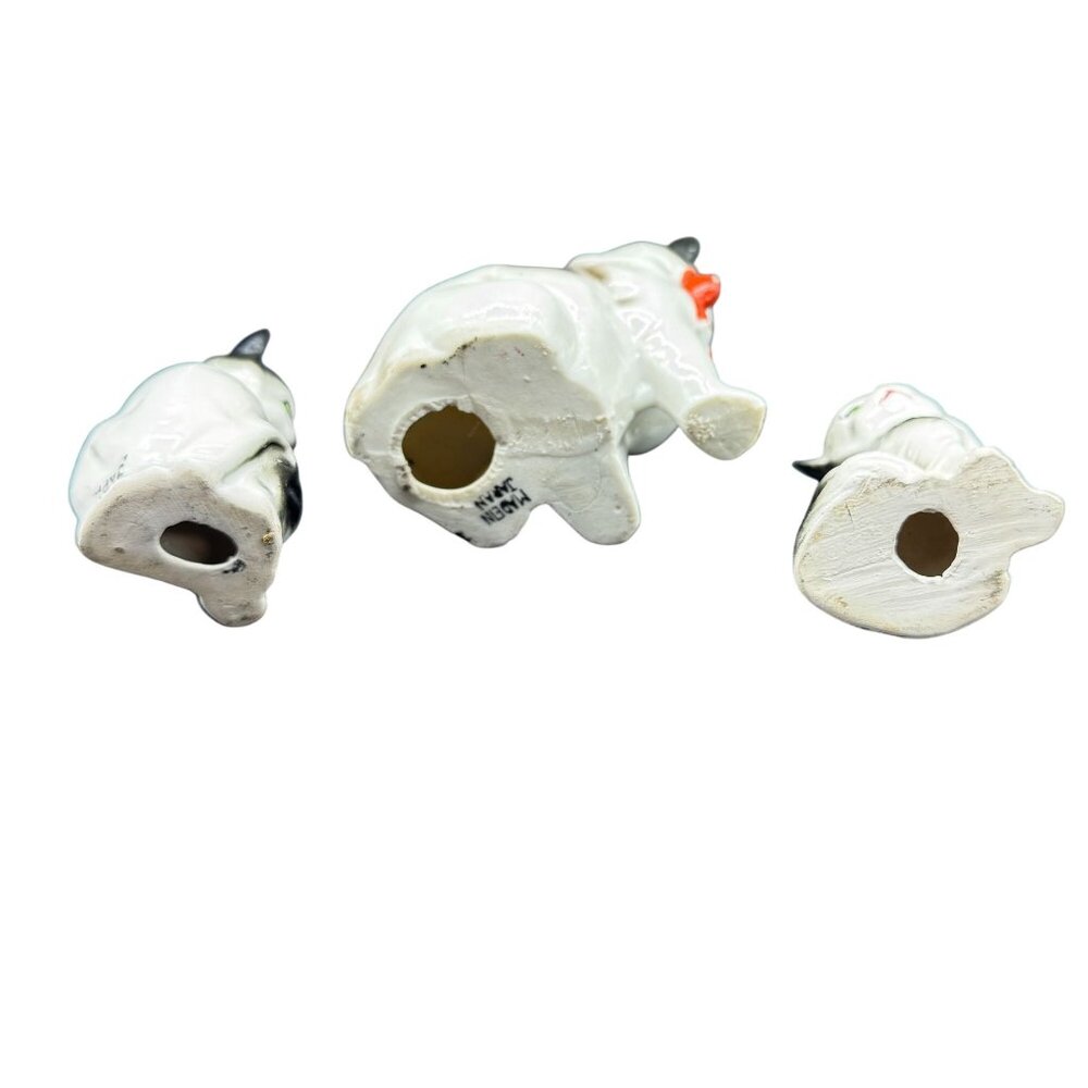 Vintage Ceramic Cat Figurines Trio With Black & White Spots Hand-Painted japan - Picture 4 of 5
